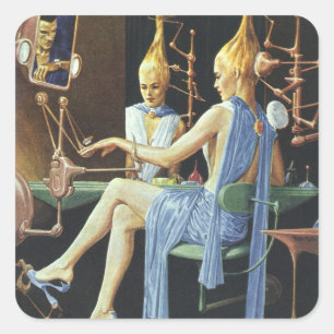 Vintage Science Fiction Schoonheidssalon Spa Handv Vierkante Sticker