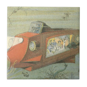 Vintage Science Fiction Stoomtech Onderzeeër in Ze Tegeltje