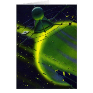 Vintage Sciencefiction Groene Planeet met Ruimtesc