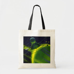 Vintage Sciencefiction Groene Planeet met Ruimtesc Tote Bag