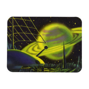 Vintage Sciencefiction Neon Groen Planeet met Ring Magneet