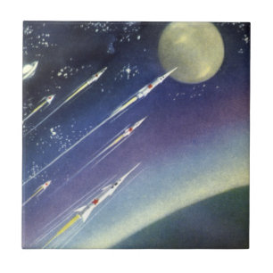 Vintage Sciencefiction-raketten in de ruimte per p Tegeltje