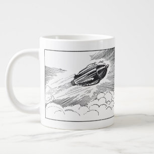 Vintage sciencefiction-ruimteschip-raket in wolken jumbo beker