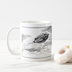 Vintage sciencefiction-ruimteschip-raket in wolken koffiemok