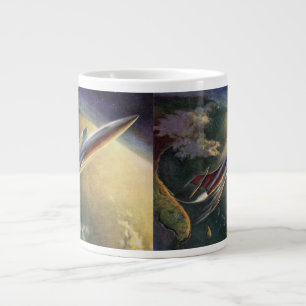 Vintage Sciencefiction Ruimteschip Vliegtuig Aarde Extra Grote Beker