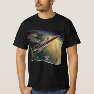 Vintage Sciencefiction Ruimteschip Vliegtuig Aarde T-shirt