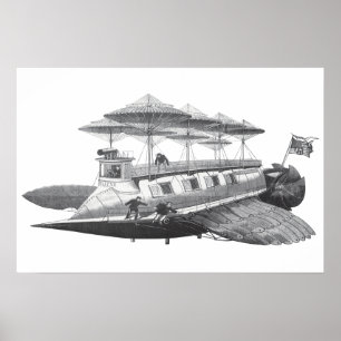 Vintage Sciencefiction Steampunk Luchtvaartuig Ecl Poster