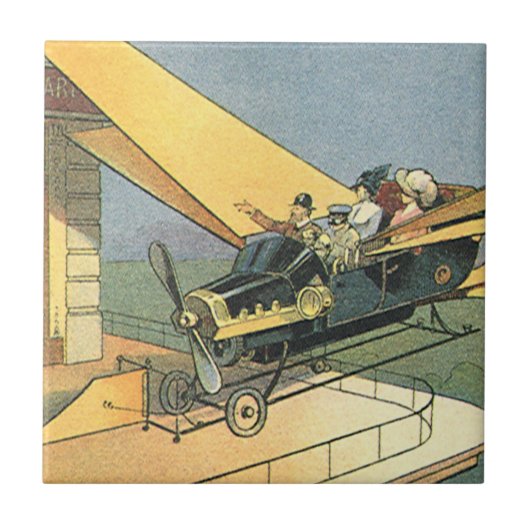 Vintage Sciencefiction Stoomtech Open Auto Tegeltje (Voorkant)