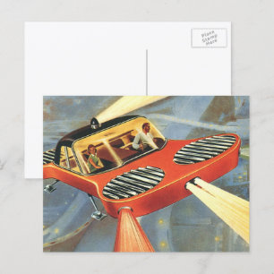 Vintage Sciencefiction Toekomstige Vliegende Auto Briefkaart