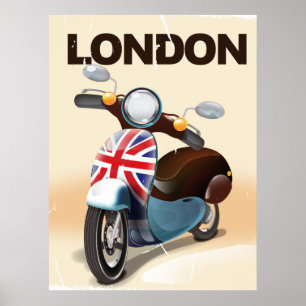 Vintage-scooter-tunnelreisposter voor Londen Poster