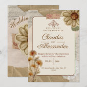 Vintage Scrapbook Botanical Wedding Invitation (Devant / Derrière)