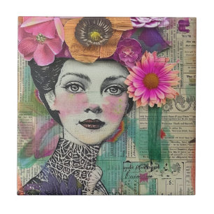 Vintage Scrapbook Collage Gezicht (5) Tegeltje