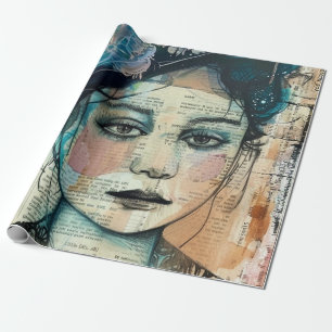 Vintage Scrapbook Collage Gezicht (7) Cadeaupapier