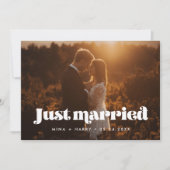 Vintage script rétro Juste marié carte photo (Devant)