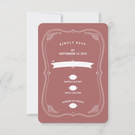 Vintage Scroll | Marsala Huwelijksaanmelding RSVP- RSVP Kaartje (Voorkant)