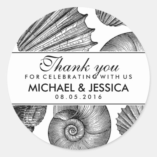 Vintage Seashell Wedding Favor Merci Sticker (Devant)