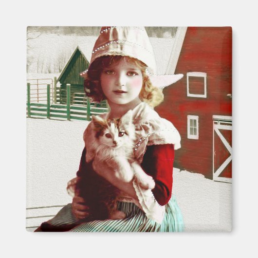 Vintage Secouru Grange Kitty Magnet (Devant)