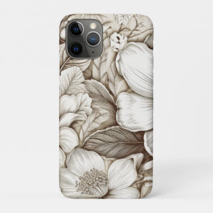 Vintage Sepia Botanische Bloemengravure Ivoor iPhone 11 Pro Hoesje
