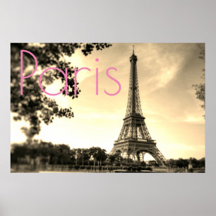 Vintage Sepia Eiffel Tower Paris Love City Poster