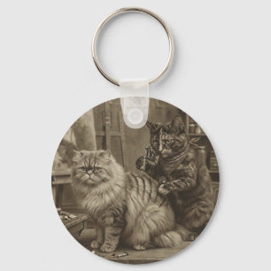 Vintage Sepia Kattattoo-artiest – Grappige Victori Sleutelhanger