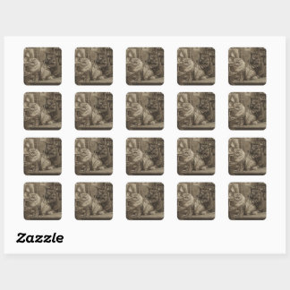 Vintage Sepia Kattattoo-artiest – Grappige Victori Vierkante Sticker