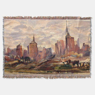 Vintage Sepia NYC Silhouette Kunst Throw Deken