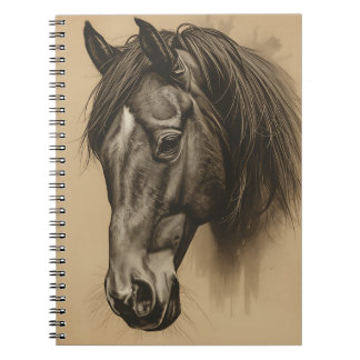 Vintage Sepia Paardenportret Schets Equestrian Kun Notitieboek