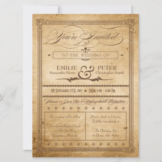 Vintage Sepia Poster Style Wedding Invitation (Devant)