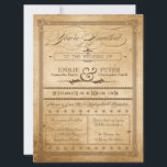 Vintage Sepia Poster Style Wedding Invitation<br><div class="desc">Cette faire-part de mariage marron sépia, texturée et moyenne, a une allure vintage et désuète, avec un design de lettre à l'ancienne, incluant des éléments de script élaborés, une bannière décorative, des étoiles et une mousse tourbillonnant. L'invitation soignée s'inspire à la fois du design vintage et d'affiches design. Le texte...</div>