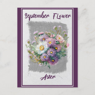 Vintage september bloem aster bloemstuk briefkaart