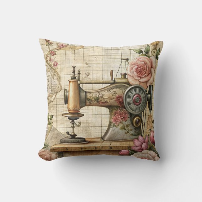 Vintage Sewing Machine Kussen (Voorkant)