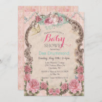 Vintage Shabby Chic Baby shower Floral Invitation