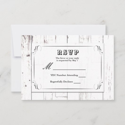 Vintage Shabby Chic Blanc Bois Grange Mariage RSVP (Devant)