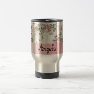 Vintage Shabby Chic Bloemen-Personaliseerbaar Reisbeker