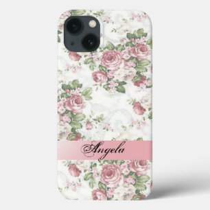 Vintage Shabby Chic Bloemen-Personalized iPhone 13 Hoesje