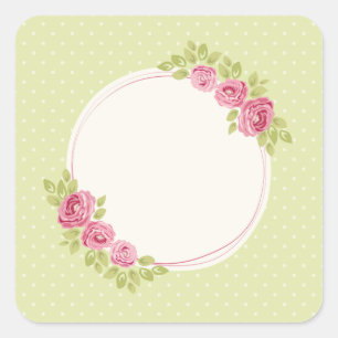 Vintage Shabby Chic Bloemframe met Rozen Vierkante Sticker