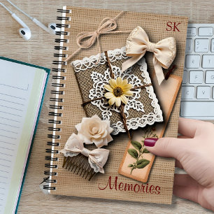 Vintage Shabby Chic en Strikjes op Jute Herinnerin Notitieboek