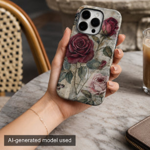 Vintage Shabby Chic Rode Roos en Vlinder iPhone 16 Pro Hoesje