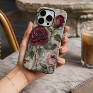 Vintage Shabby Chic Rode Roos en Vlinder iPhone 16 Pro Hoesje