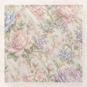 Vintage Shabby Chic Roze Pioen Roos Bloemmotief Glazen Onderzetter