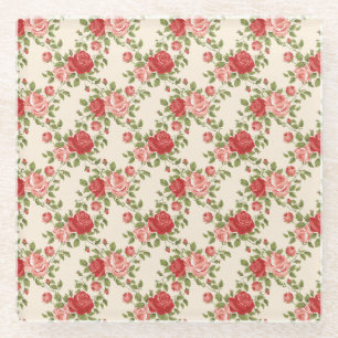 Vintage Shabby Chic Rozen Patroon Glazen Onderzetter