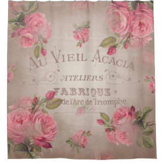 Vintage shabbychic frans roos met douwergordijn douchegordijn