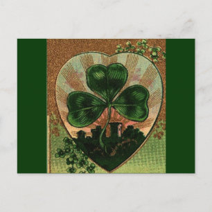 Vintage Shamrock Irish Heart Castle Motif Briefkaart