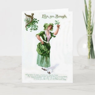 Vintage Shamrock Meisje St. Patrick's Day Kaart
