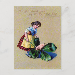 Vintage Shamrock Varkensmeisje St. Patrick's Dag K Briefkaart