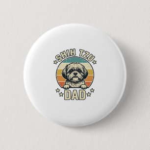 Vintage Shih Tzu Vader Hond Liefhebber Shirt Ontwe Ronde Button 5,7 Cm