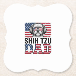 Vintage Shih Tzu Vader Patriottische Hond Shirt On Kartonnen Onderzetters