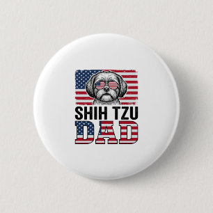 Vintage Shih Tzu Vader Patriottische Hond Shirt On Ronde Button 5,7 Cm