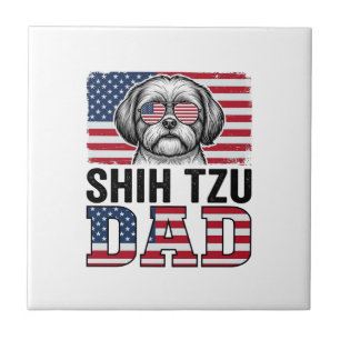 Vintage Shih Tzu Vader Patriottische Hond Shirt On Tegeltje