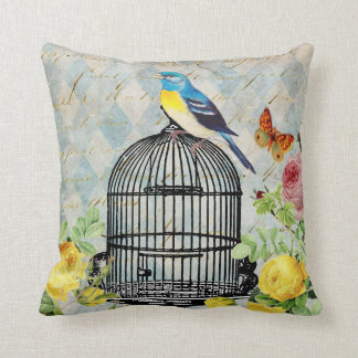 Vintage Sierkussen Vogel en Rozen